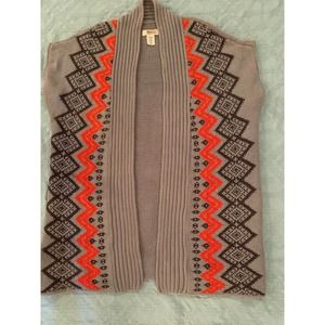Route 66 Gray Sweater Soft Fair Isle Vest Cardigan Orange Drk Gray M Grandmacore